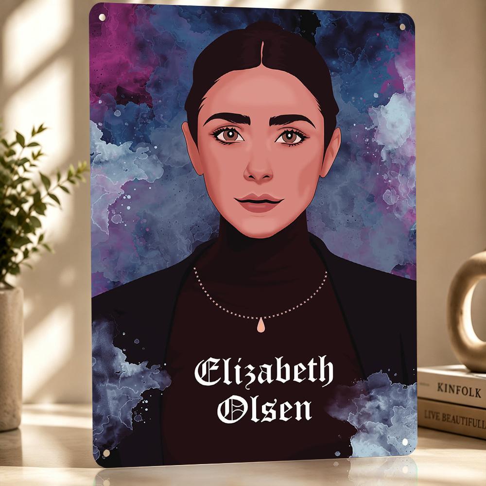 Elizabeth Olsen Personalized D Textured Metal Poster Wall Art Tinplate Sign for Bathroom Decor Living Room Decoration Wand Deko