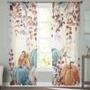 Autumn Thanksgiving Pumpkin Eucalyptus Leaves Window Curtains For Living Room Bedroom Kitchen Chiffon Sheer Window Treatment