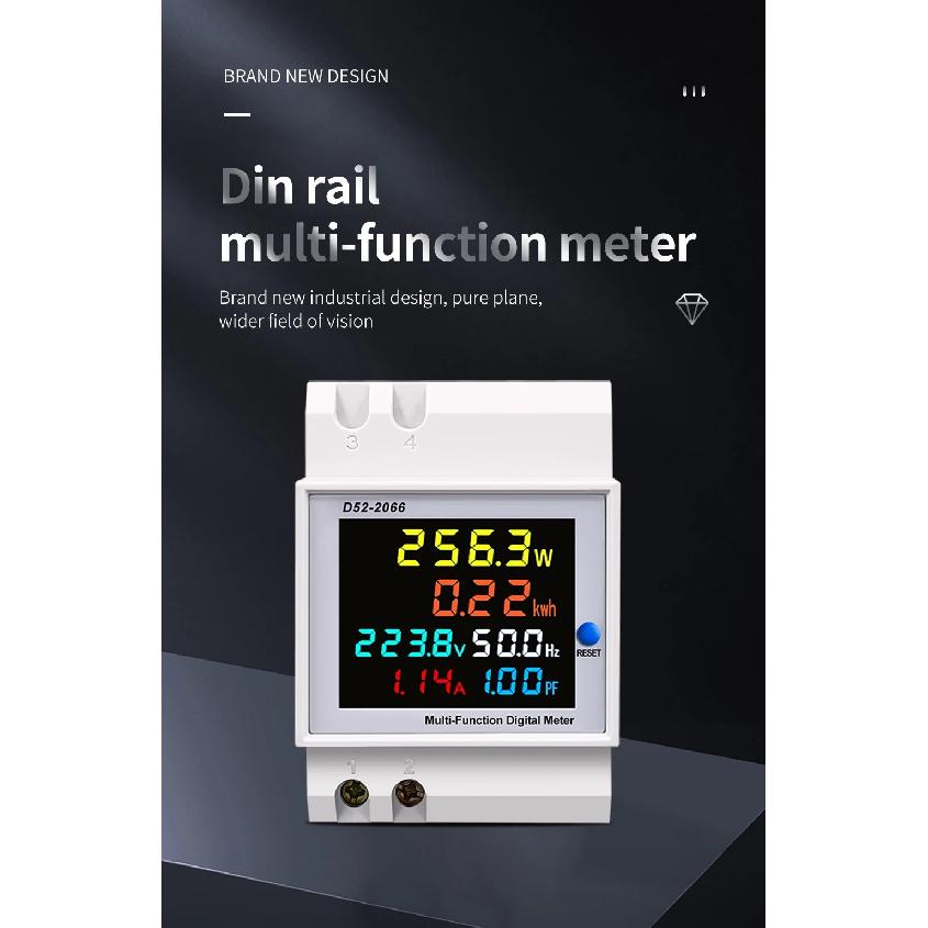 Din Rail AC Monitor 6IN1 110V 220V 380V 100A Voltage Current Power Factor Active KWH Electric Energy Frequency Meter VOLT AMP