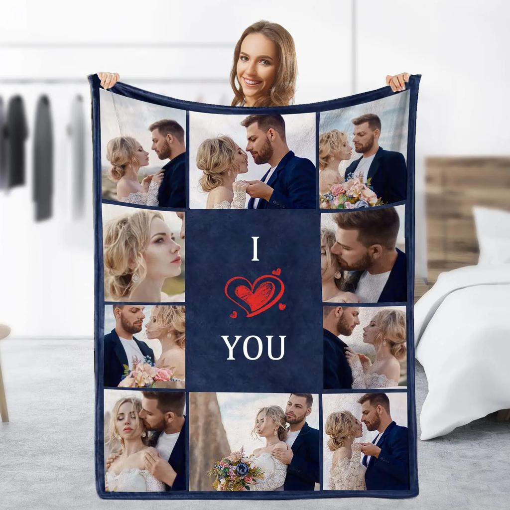 Personalized With Photo Blankets Collage Text Flannel Blankets Family Couple Friends Gifts