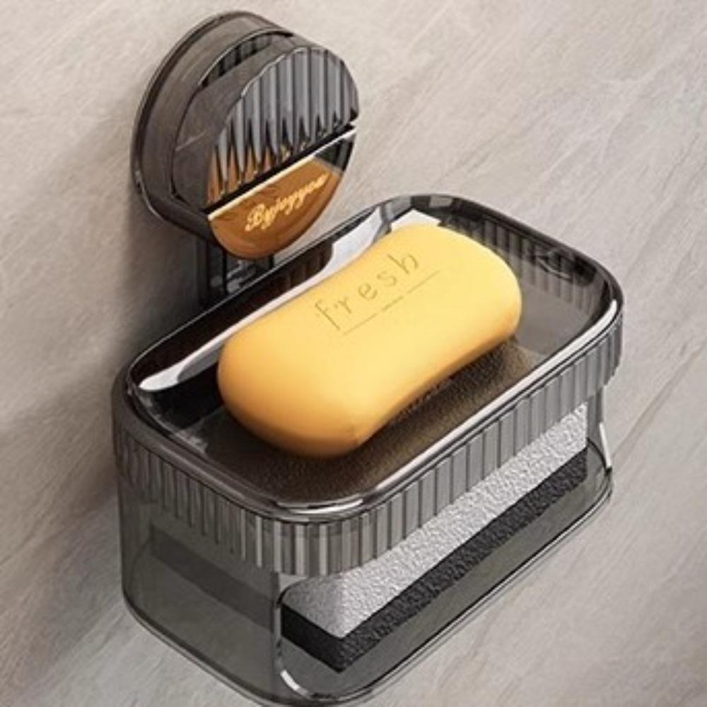 Punch-Free Drain Soap Box Wall Mounted Soap Rack Modern Suction Cup Sponge Soap Holder Bathroom