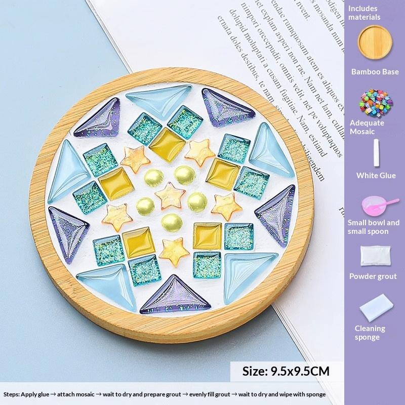 Square Round Diy Mosaic Cup Mat Mosaic Glass Handicraft Handmade Coaster Handmake Accessories Bamboo Pad Early Education