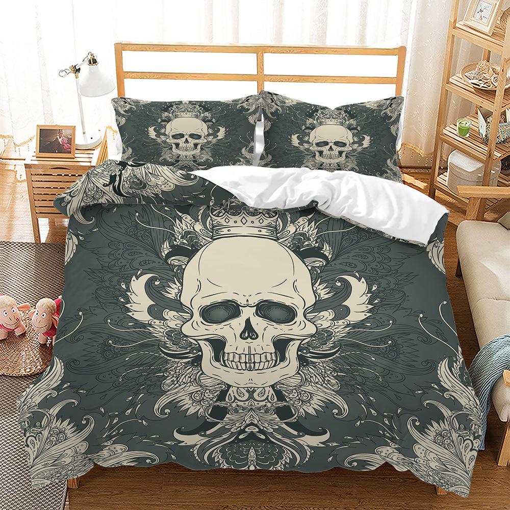 Duvet Cover 220x240 Beige 3D Print Halloween Comforter Cover Set For Bedroom Super Soft Comfortable Warm Queen Bedding Set Skull
