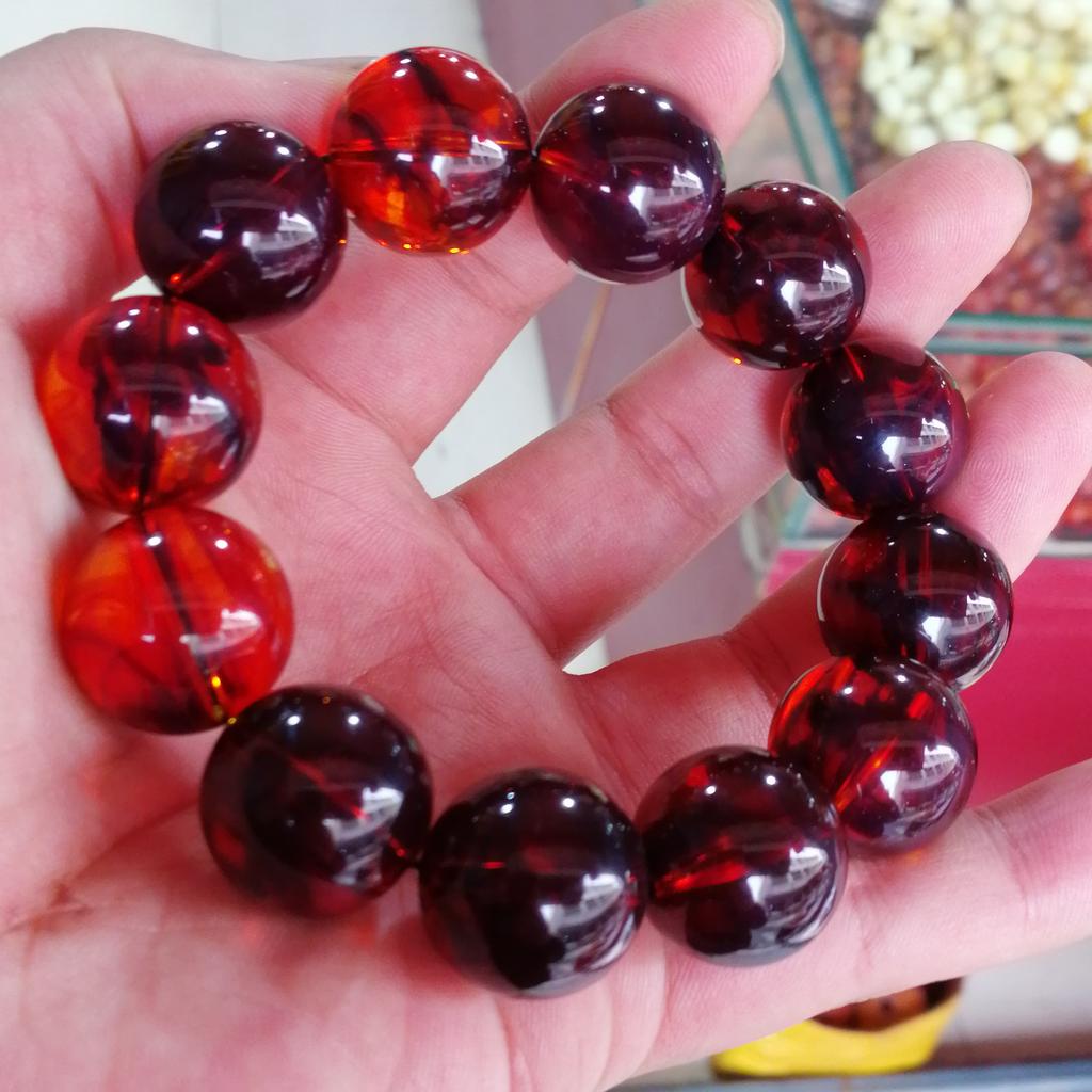 Real Mexican Blood Amber Bracelet Men Women Healing Jewelry Red Ambers Gemstone Beads Elastic Beaded Bangles Lucky Amulet Gifts