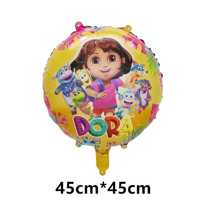 Dora Balloon Cartoon Girl Ballons Happy Birthday Banner Party Decoration Monkey Cake Topper Supplies Gift Disposable Tableware
