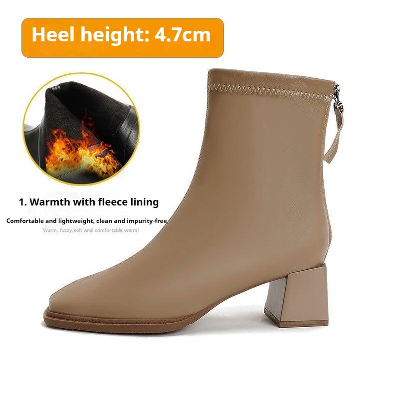 Французские женские ботильоны на высоком каблуке, модные ботинки на толстом каблуке, из мягкой кожи, весенне-осенние одинарные ботинки, ботинки с квадратным носком