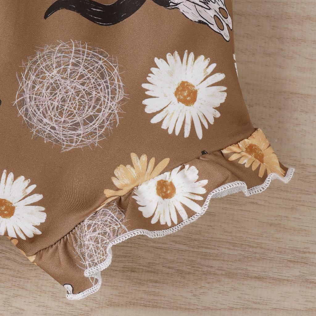 Костюм для девочек-брюк, повседневный комбинезон с открытыми плечами + шорты с принтом быка + повязка на голову 