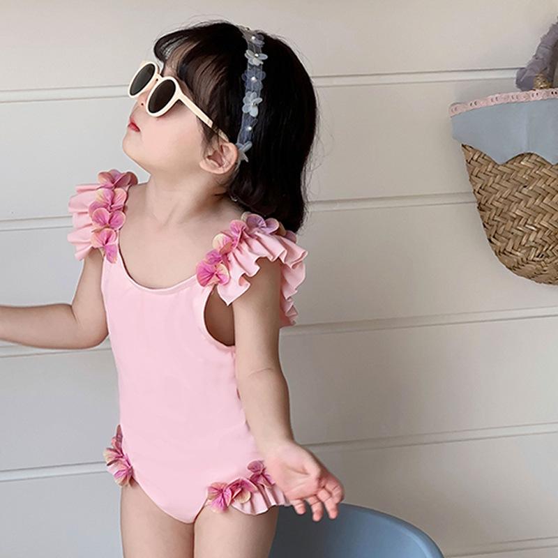 2025 Розовый Кружевной Слитный Купальник на Бретелях для Девочек - Модный Праздничный Стиль