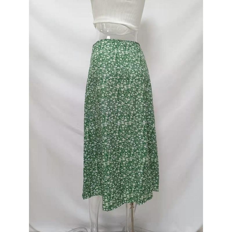Summer Floral Half-body Skirt,Split A-line Package Hip Long Skirt