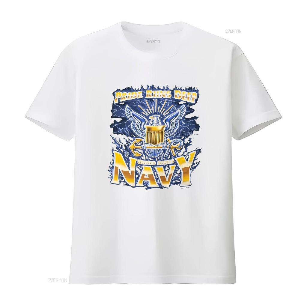 Vintage Navy T Shirt Unisexs 2xl Black Print Pride Runs Deep Vintage Casual Designer Clothes Stylish Fashion Soft Homme