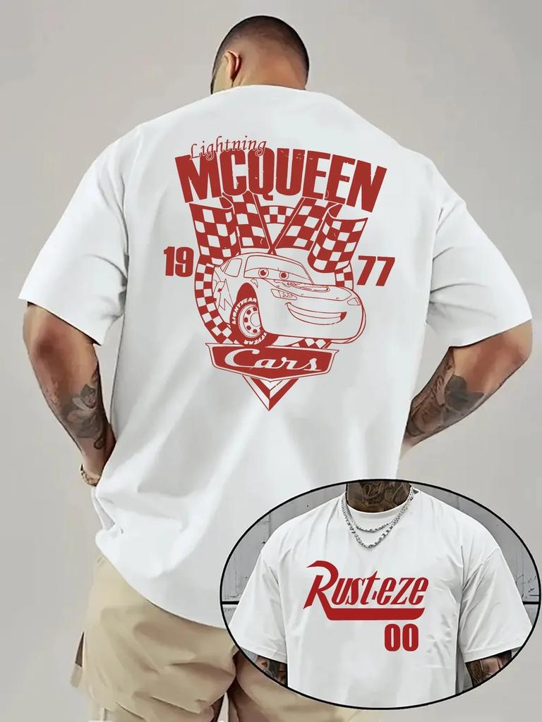 Мужская футболка Disney Car Lightning McQueen, 100% чистый хлопок, короткий рукав, модный и высококачественный мужской топ