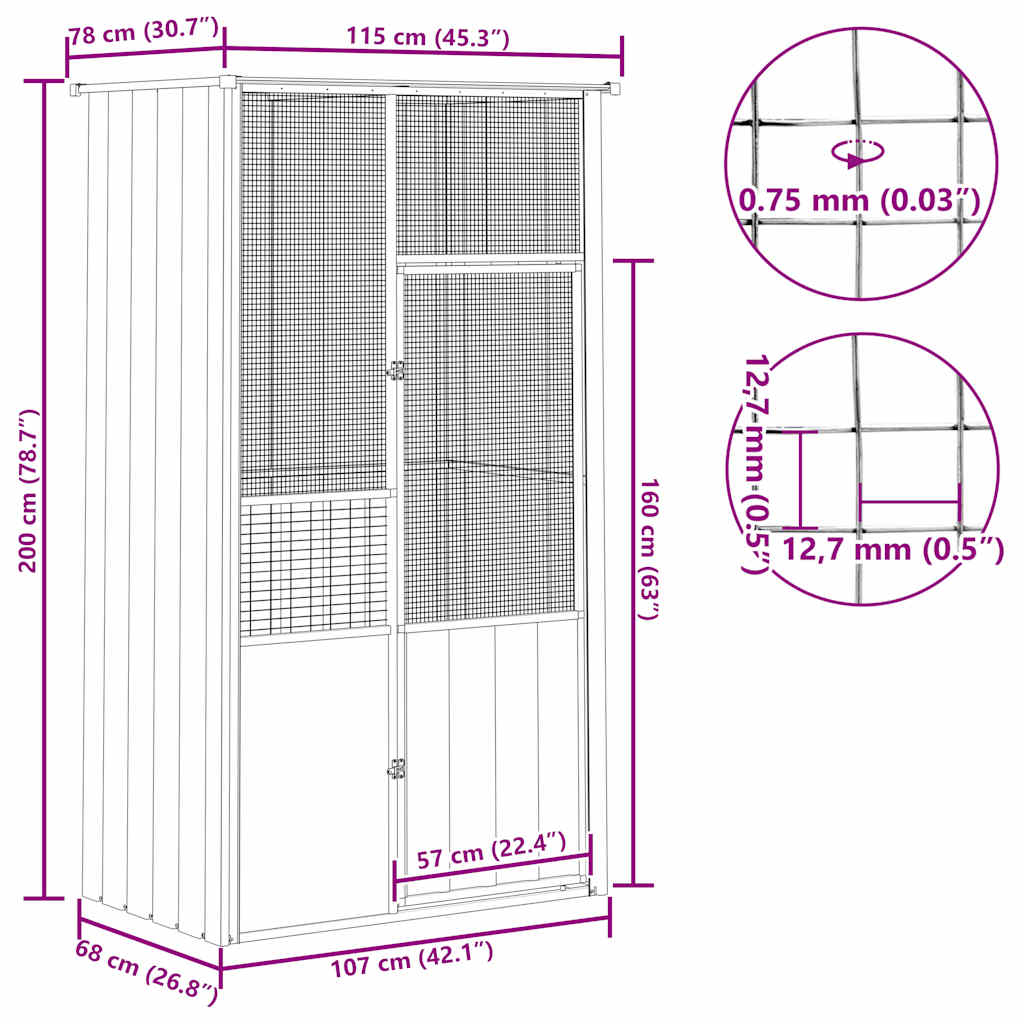 Aviary Gray 115 x 78 x 200 cm Galvanized Steel