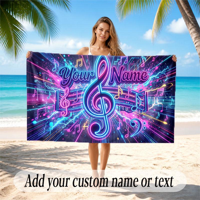 Music General Theme Beach Towel Personalized Custom Name & Text Soft Quick Dry Beach Towel for Swimming Travel