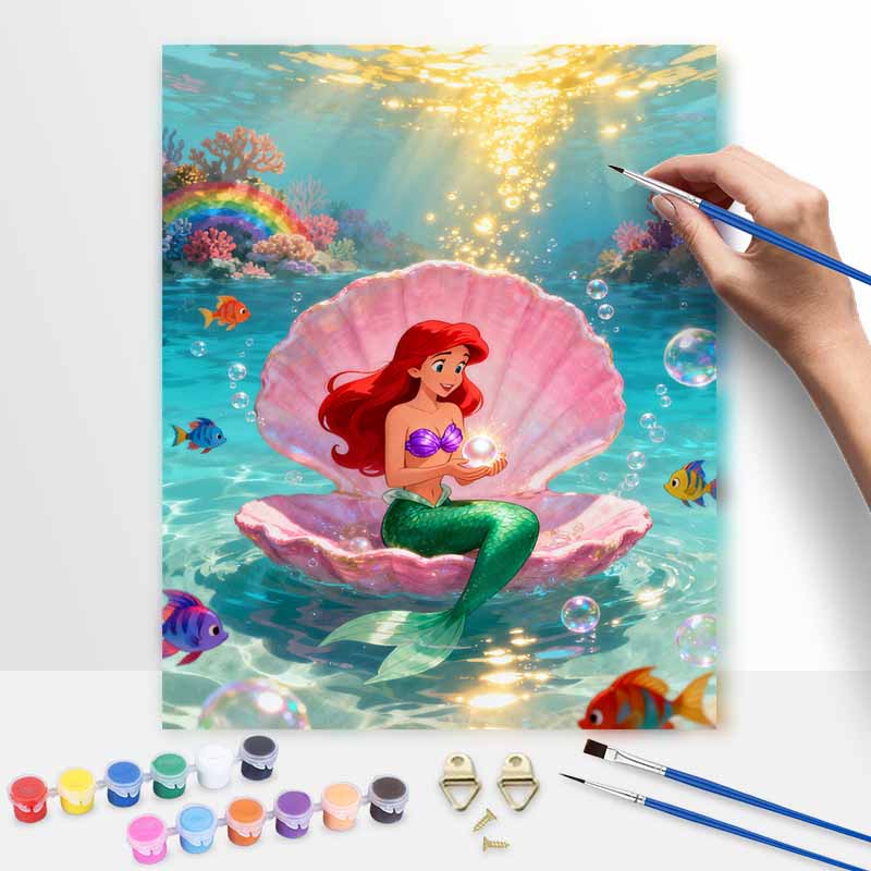 Disney digital oil painting diy oil painting mermaid underwater ocean shell hand painting living room bedroom decoration painting