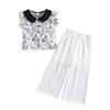 Костюм для девочек 4-7 лет, летние новые свободные брюки с широкими штанинами + рубашка с цветочным принтом и короткими рукавами, 2 шт., детские топы