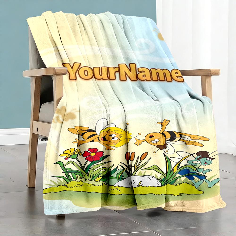 Biene Maja Customize Text Blanket Multi-purpose Customizable Blanket Warmthful Decor for Sofa Livingroom Office Chair Living Room