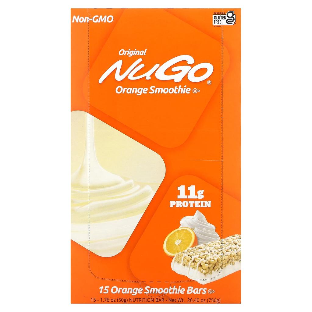 NuGo Nutrition, Апельсиновые батончики со смузи, 15 батончиков, 1,76 унции (50 г) Каждый