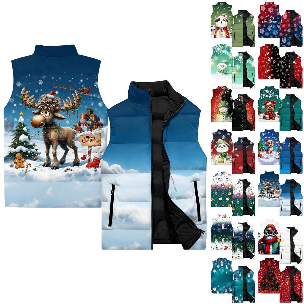 Men's Casual And Fashionable Sleeveless Vest, Solid-color Printed Cotton Jacket