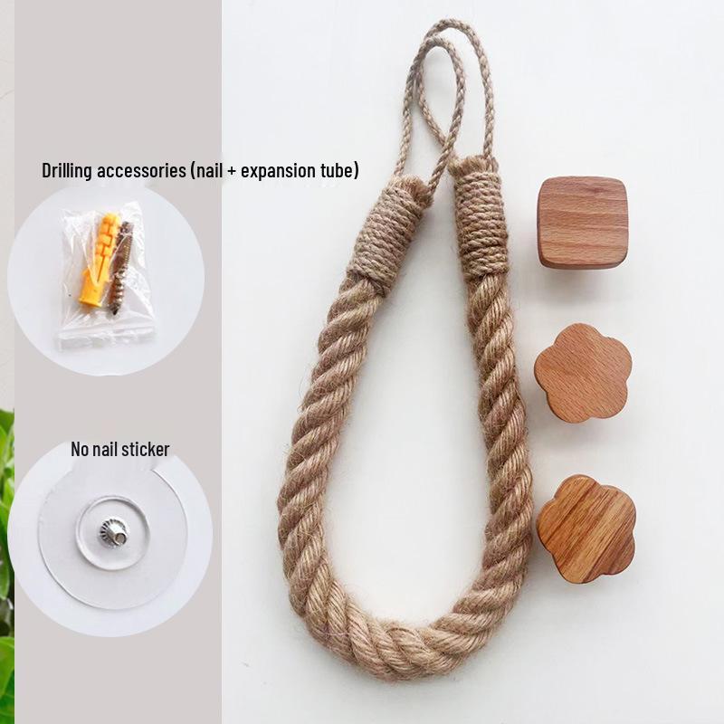 Держатель для салфеток из пеньковой веревки: Полка для полотенец из массива дерева и плетеного хлопка, креативная полка для хранения рулонной бумаги и полотенец для лица без сверления