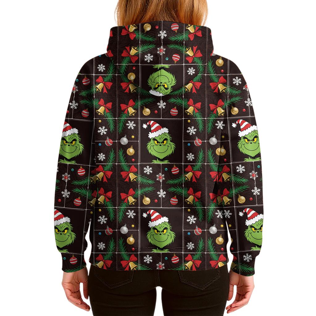 Ladies' Loose And Comfortable Drawstring V-neck Long Sleeved Christmas Printed Sweatshirt