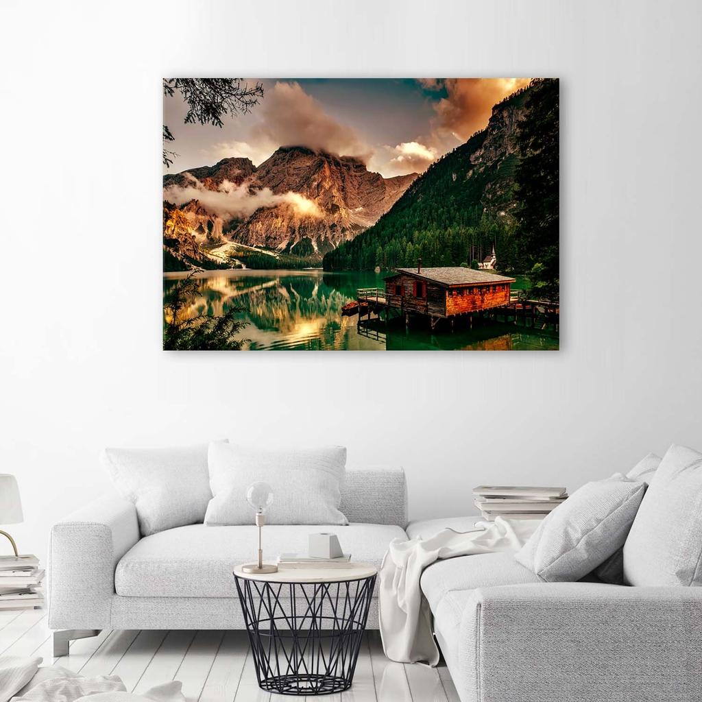 Canvas Print Italy House At a Mountain Lake