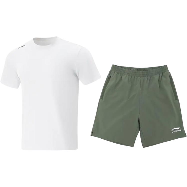 Li-Ning Simple Quick-Dry Breathable Round Neck Short Sleeve Comfortable Versatile Five-Point Pants Casual Sports Suit ATSV597-1+YKSV147-1