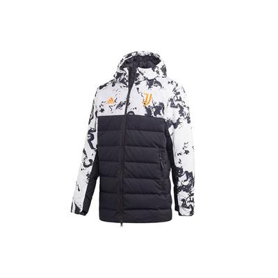 Ювентус Футбол Спортивный пуховик с капюшоном с цветными блоками Зимняя мужская верхняя одежда Черный Белый FR4213