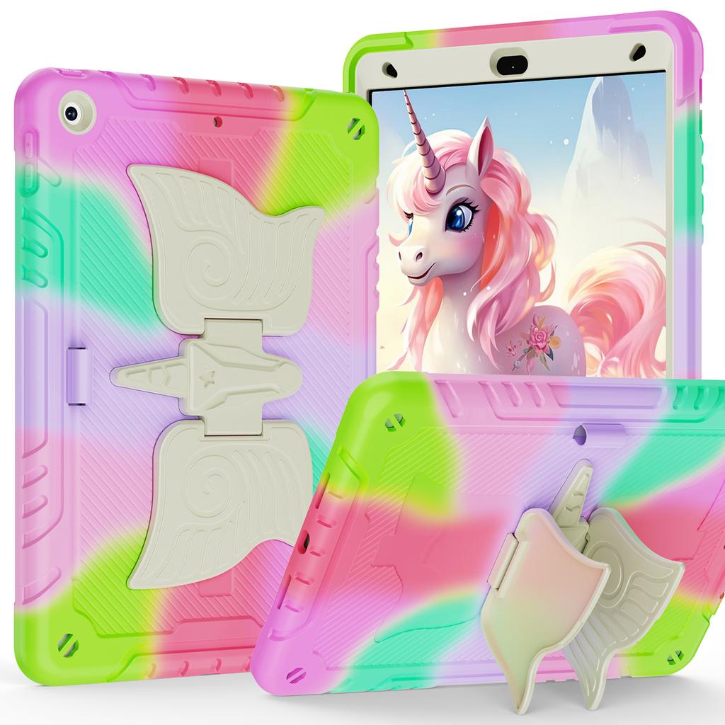 For iPad 10.2 (2021)/10.2 (2019)/10.2 (2020) Case Silicone+PC Drop-resistant Tablet Cover with Unicorn Kickstand