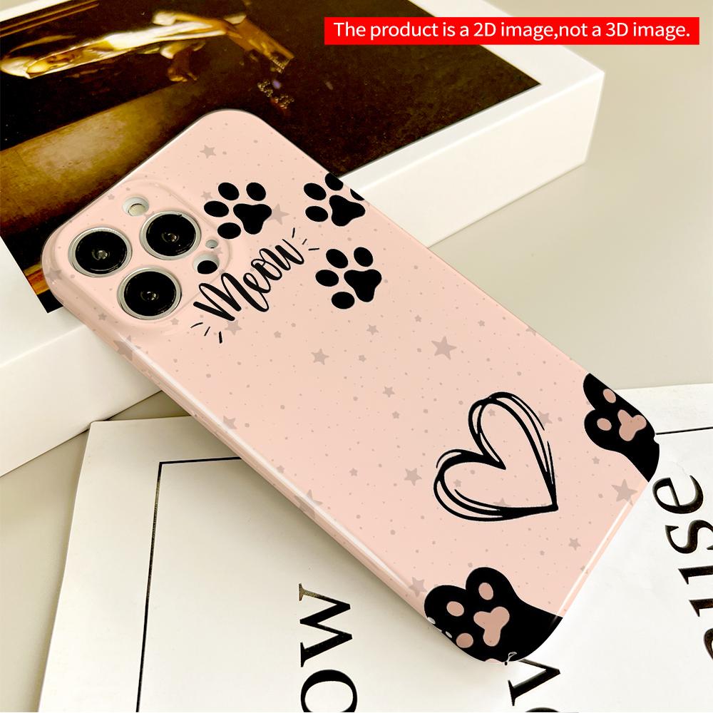 Meow Paw Prints & Heart Phone Case All inclusive film hard phone case, compatible with iPhone 18 Pro Max 17 16 15 14 13 12 11