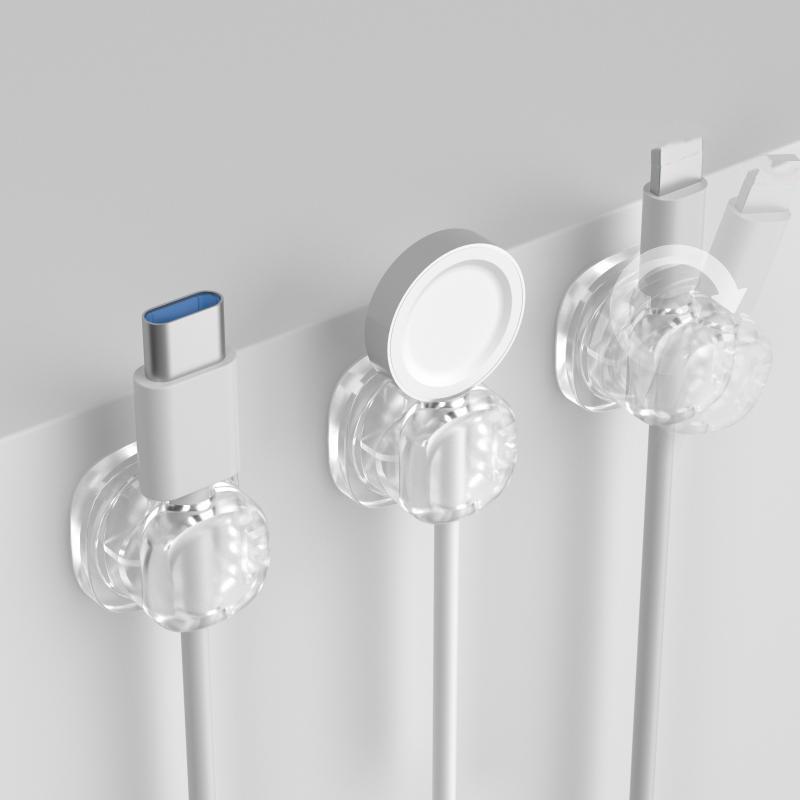 Cable Clips 360° Rotatable Reusable Self Adhesive Wire Organizer for Desktop Car Travel Cord Organization