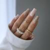 Носите длинный французский маникюр ручной работы, стразы, с плавным переходом, съемный нейл-патч