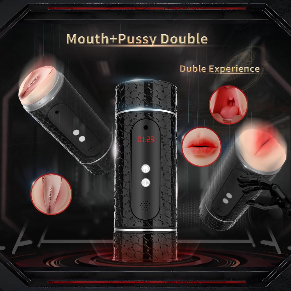 New Automatic Men's Masturbation Cup Timing Vibrator Dual Channel Vaginal Oral Sex Pocket Masturbation Cup Orgasm Men's Adult 18+