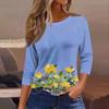 Women's Fashion Casual Round Neck 3/4 Sleeve Loose Printed T-Shirt Ladies Top