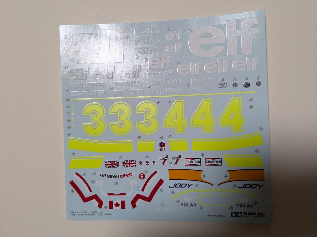 Tamiya Tyrrell P34 Number Cartograf Decals TAMIYA Tyrrell Big Scale 1/12 Six-Wheeler (Part 12036) -