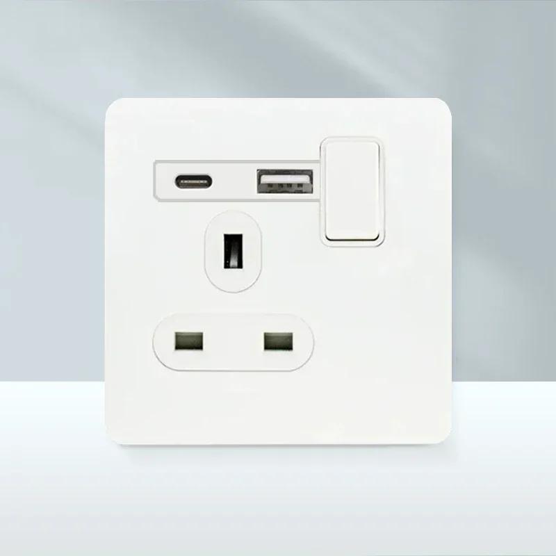 White Antique Stainless Steel Panel Wall Lamp Switch, Toggle Wall Dimmer Switch Socket EU USB Plug Socket 220V Electrical On Off