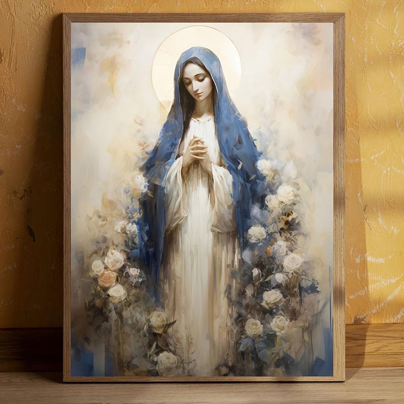 1 шт. Винтажный холст с изображением Девы Марии и Иисуса, христианский постер, настенное искусство для дома, винтажный декор для гостиной, кухни, ванной комнаты