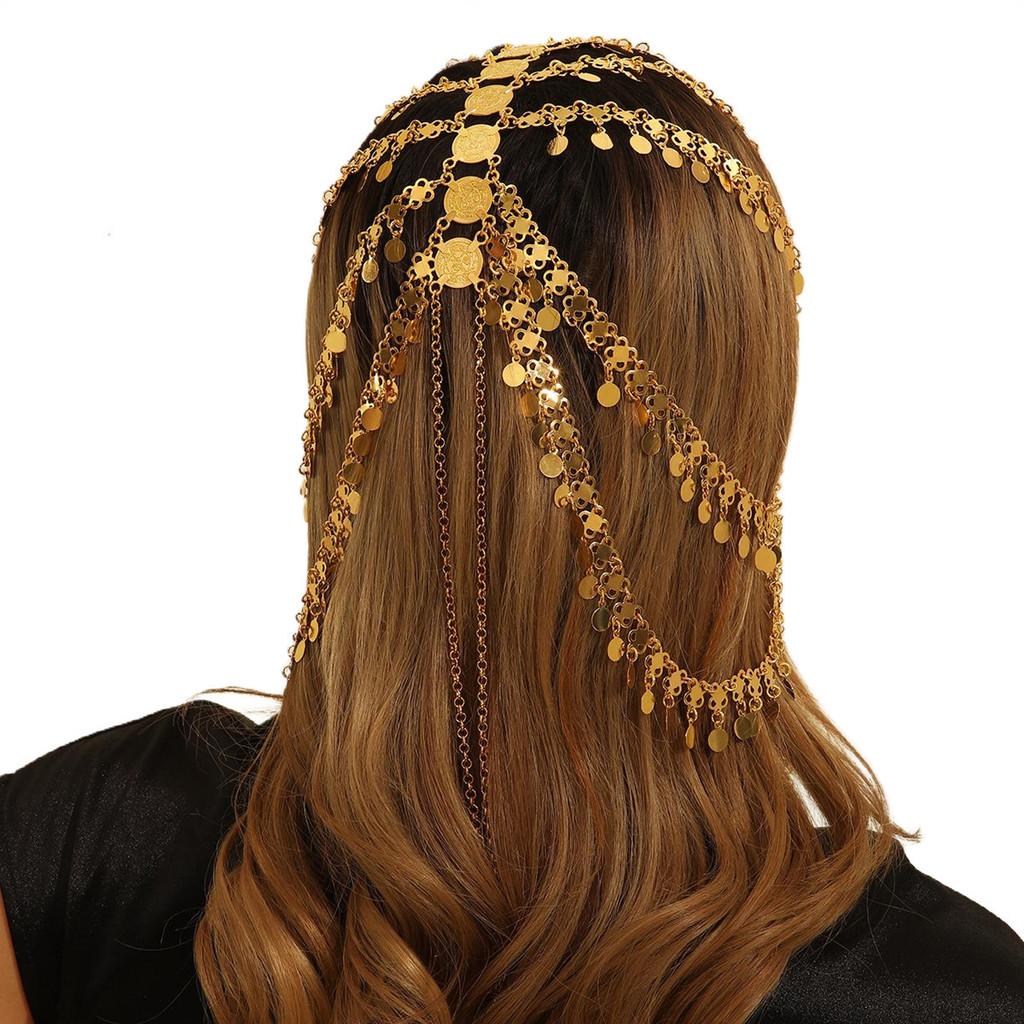 Middle Eastern Style Golden Headpiece With Tassels And Coin For Womens Winter Travel