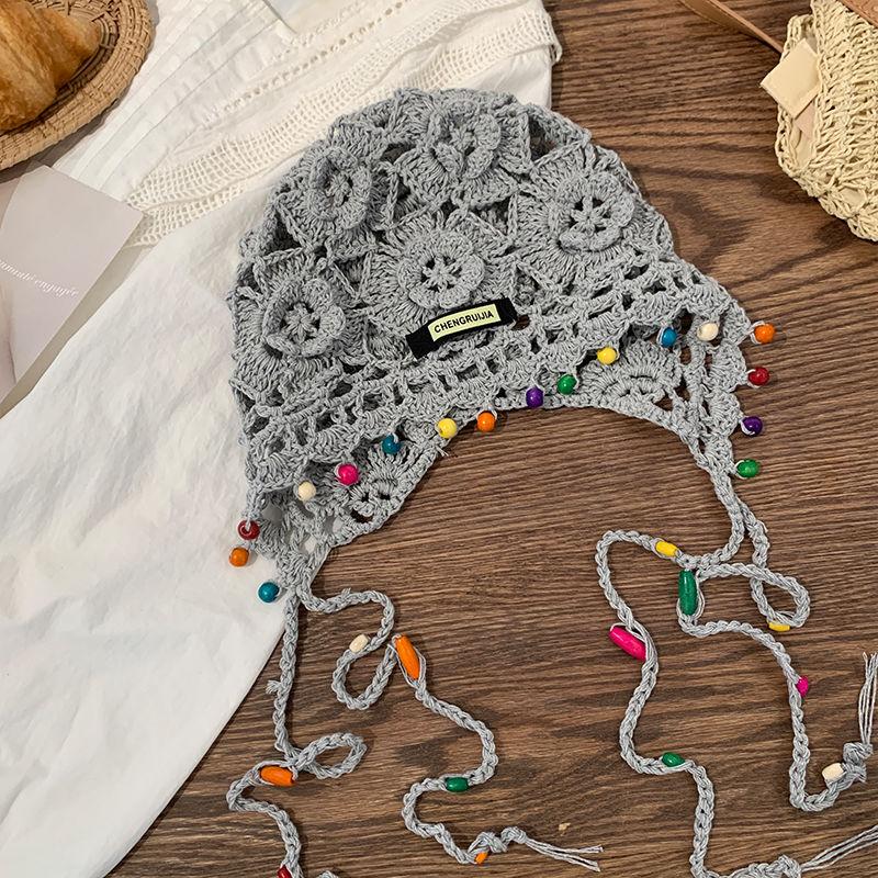 Богемная цветочная кисточка плетеная повязка на голову шляпа женская ретро полая этнический стиль мешковатая шляпа ручной вязки шапка