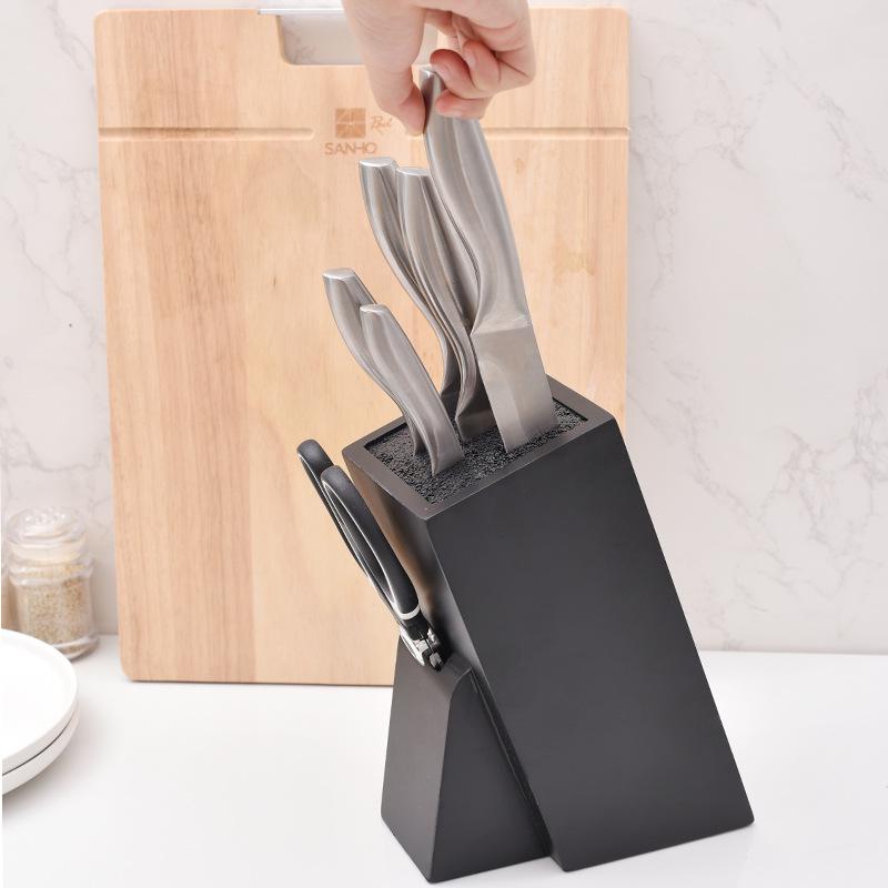 Деревянная подставка для кухонных ножей с черной вставкой - Многофункциональная стойка для хранения столовых приборов