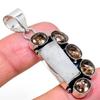 Natural Rainbow Moonstone, Topaz Gemstone 925 Sterling Silver Pendant 2.09" C0q65