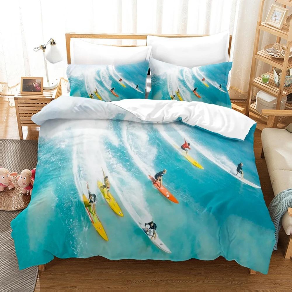 Sea Surfing Bedding Set Surf Modern Outdoor Extreme Sports Duvet Cover Queen King Ocean Surfboard 2/3PCS Polyester Quilt Cover