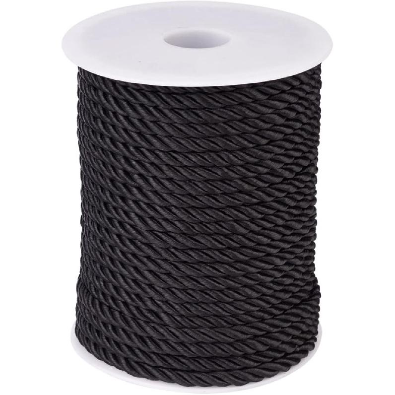 32.8 Yards Black Polyester Twisted Trim Cord Rope 5mm Twisted Decorative Cord Trim Thread String for Upholstery Curtain Tieback Honor Cord Home