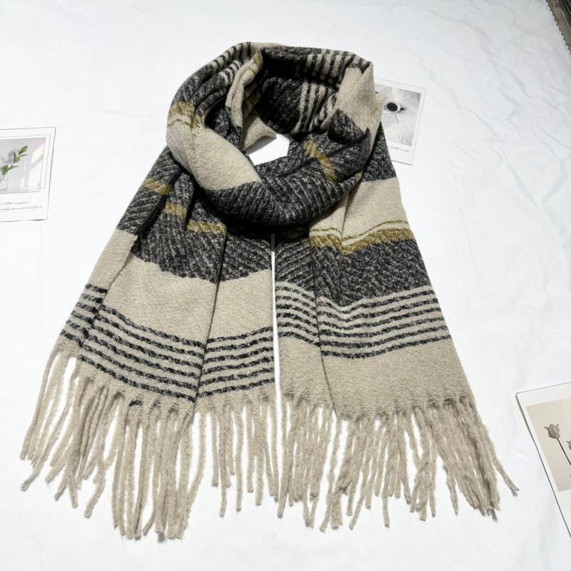 New Soft Imitation Cashmere Scarf for Women Classic Plaid Tassel Shawl Scarf for Men and Women Autumn and Winter Versatile Stripes