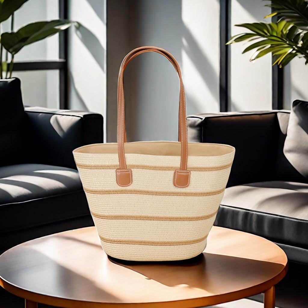 Большая женская соломенная пляжная сумка-тоут - летняя сумка, сумка на плечо с видом на море, в стиле корзины для овощей