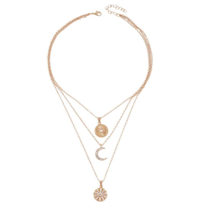 Бриллиантовое колье ювелирное многослойное геометрическое легкая роскошь высококлассный кулон солнце ключичная цепочка