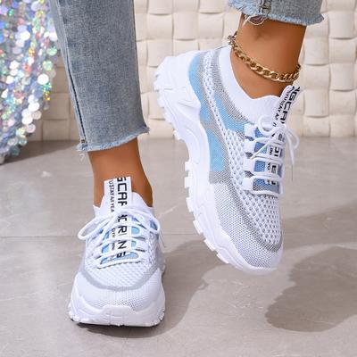 Кроссовки Flyknit Mesh для женщин, легкая повседневная обувь, спортивная обувь на толстой подошве, кроссовки для бега и учебы