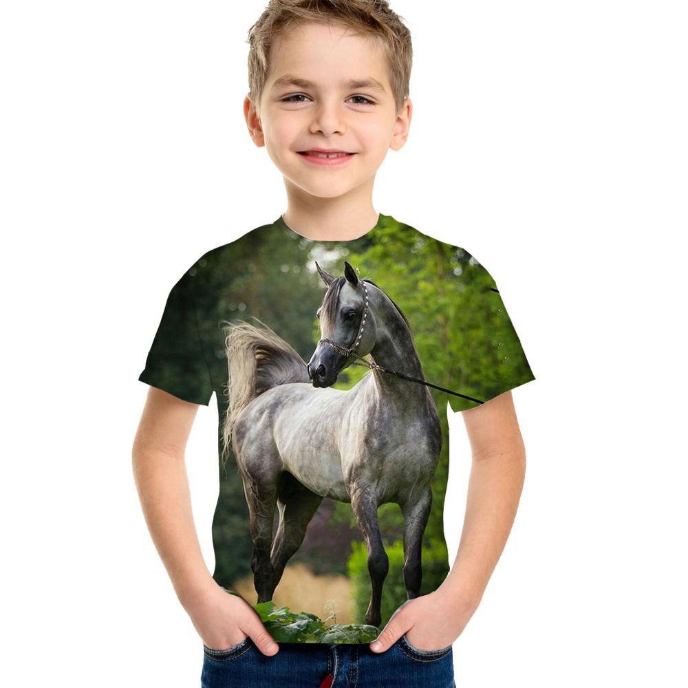 Детская одежда, футболка с изображением лошади для девочек, 19 цветов, одежда для маленьких мальчиков, 3d футболка для мальчиков, детская футболка для детей от 9 до 12 лет, корейская