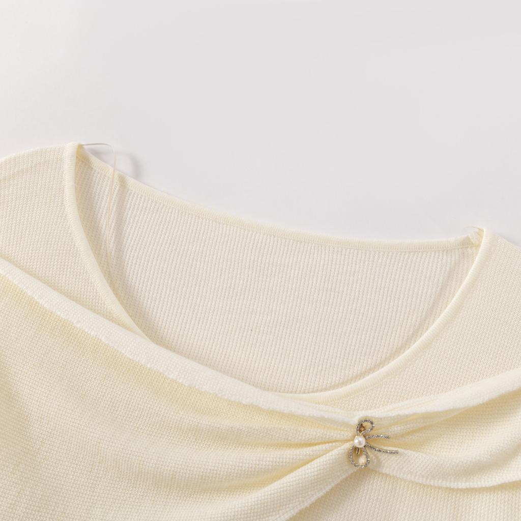 Irregular collar design, niche fashion, versatile summer sweater top, women's base shirt, new women's knitted sweater