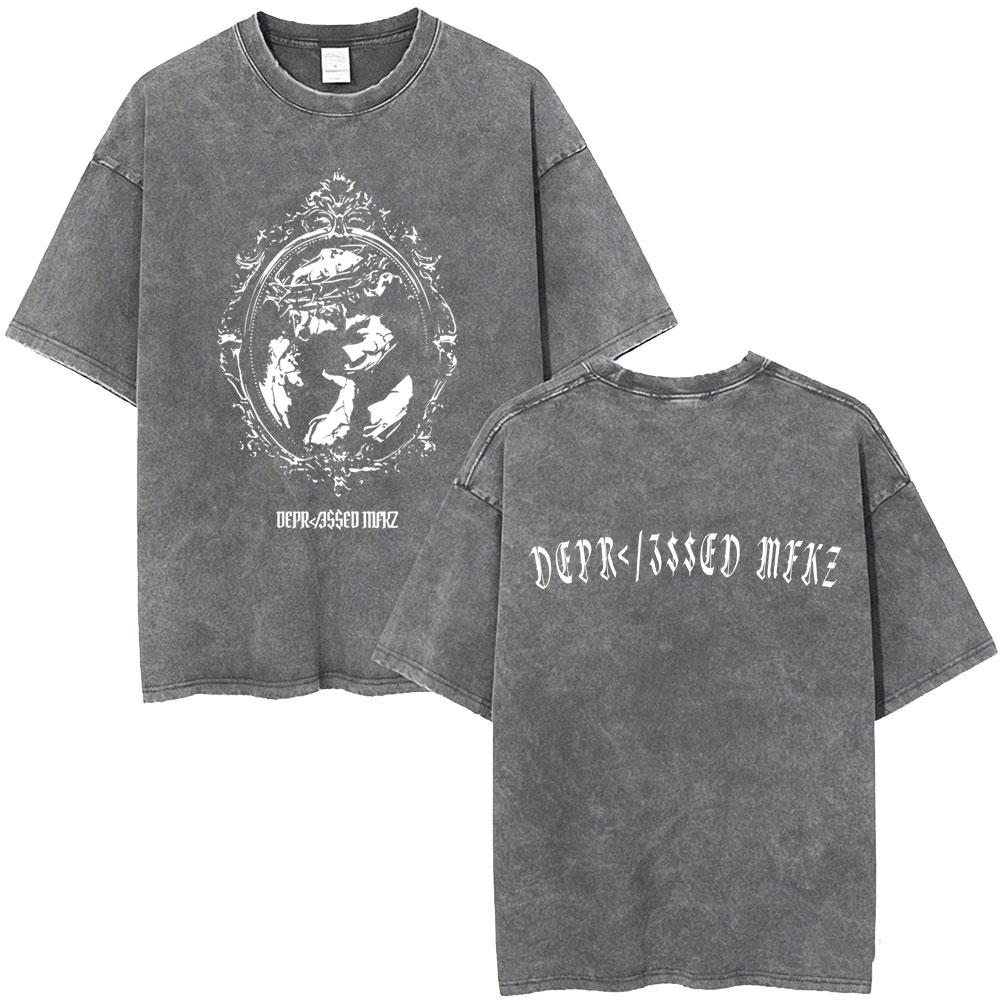 Washed Vintage Junior H Sad Boyz Depressed Mfkr Album Tshirt Men Fashion Oversized T Shirt Mens Hip Hop Ocollar Tshirts
