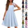 Children's Dress Without Cuffs Pocket Square Collar Casual Style Solid Color Dress